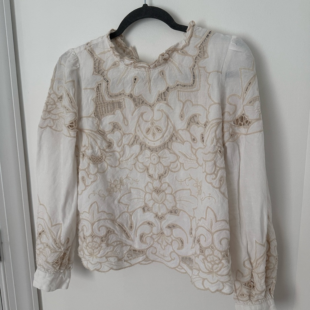 Anthropologie Lainie long-sleeve lace cut work blouse
